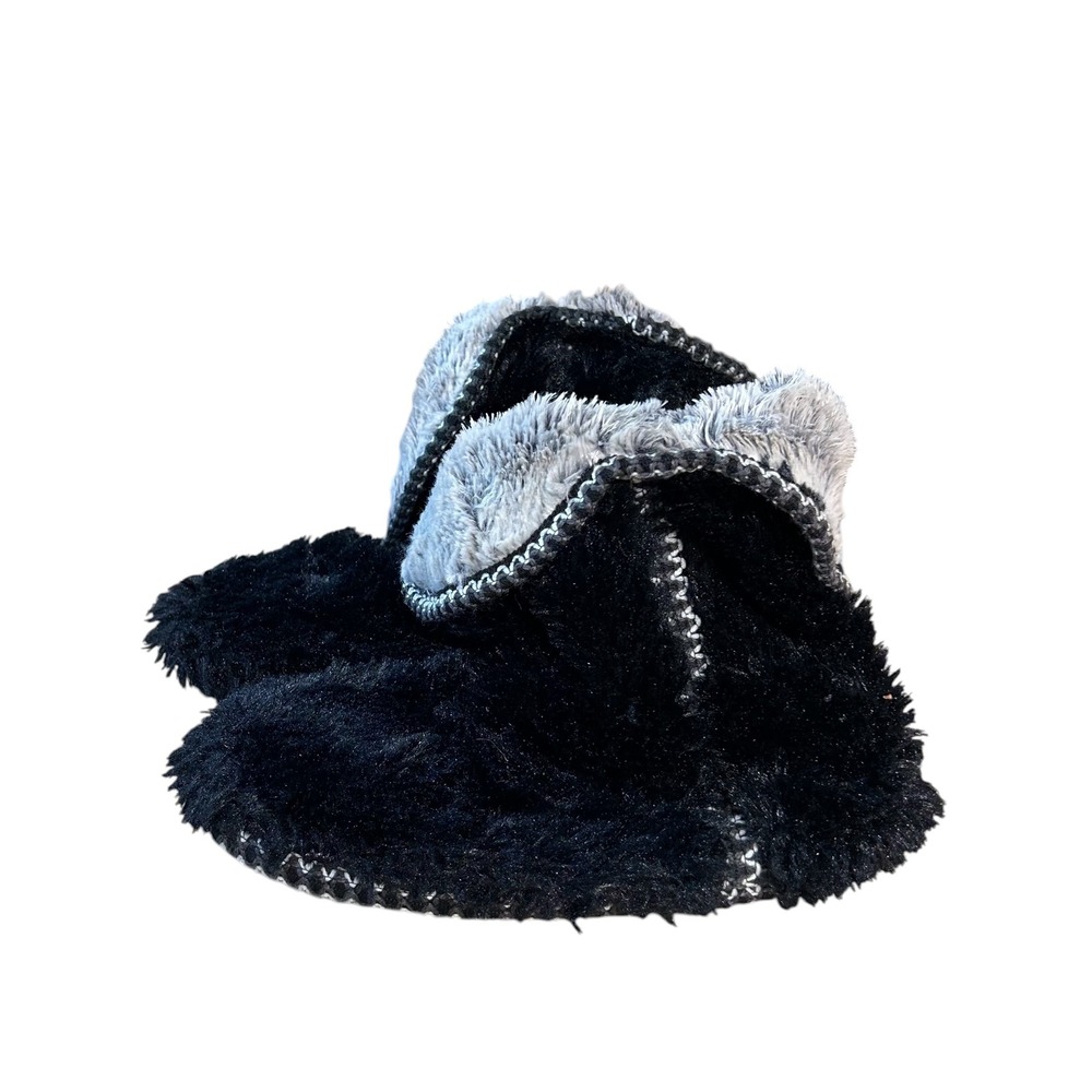 Dearfoams Womens Slipper Boots Black Fuzzy Faux Fur Medium 7-8